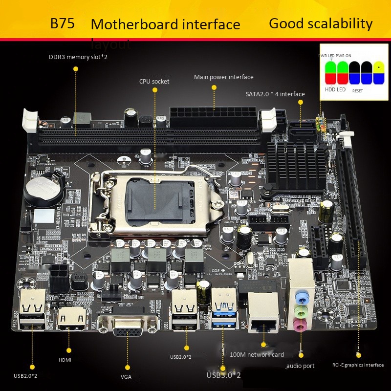 B75 Motherboard LGA1155 DDR3 Supports 2X8G Memory SATA2.0 USB3.0 HDMI High-Speed Interface for LGA1155 Server Series