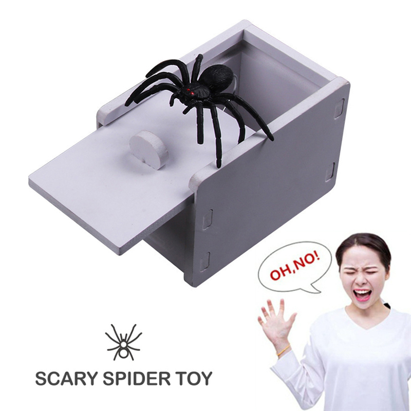 Prank Bauble April Fool's Day Spoof Funny Scare Small Wooden Box Spider Scary Girls Education Baby Toys Halloween Toys Juguetes