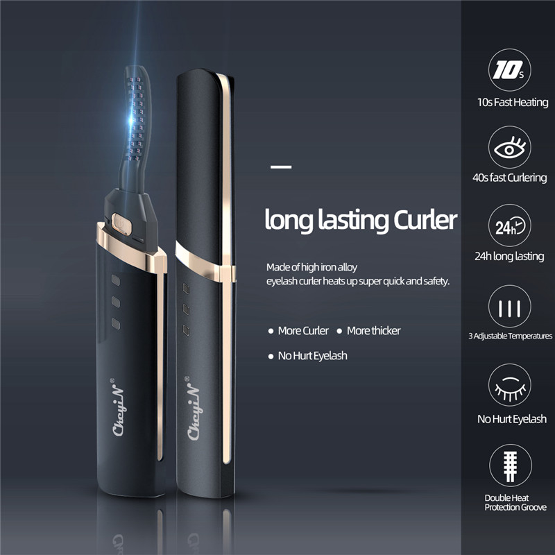 Electric Eyelash Curler Fast Heating Natural Eyelash Curling Iron Temperature Adjustable Makeup Eyelash Curling Pen USB Charging