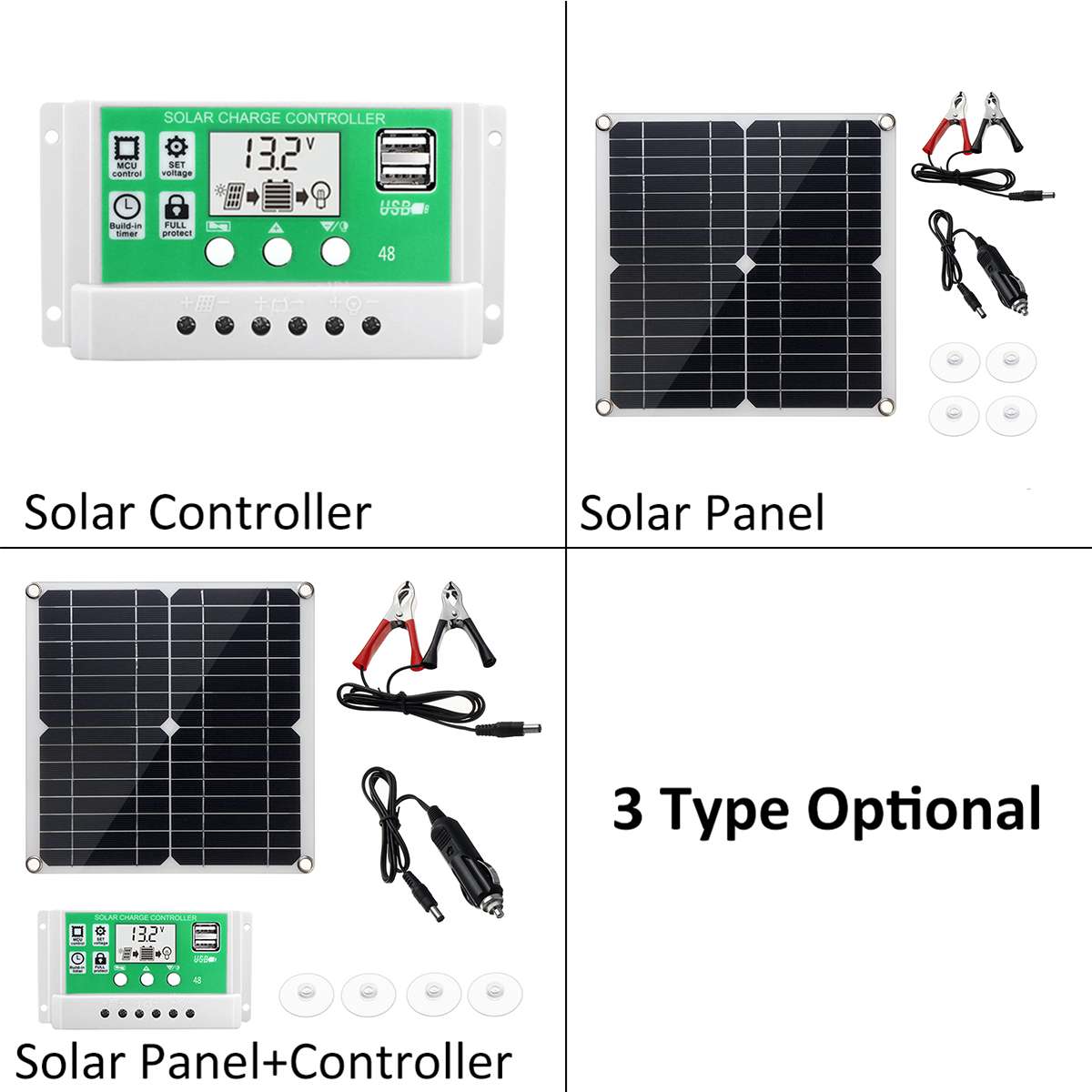 40W 18V Solar Panel Solar Cells Monocrystalline Silicon Solar Panel Power Bank + 10/20/30A Controller Solar Battery Charger Kit