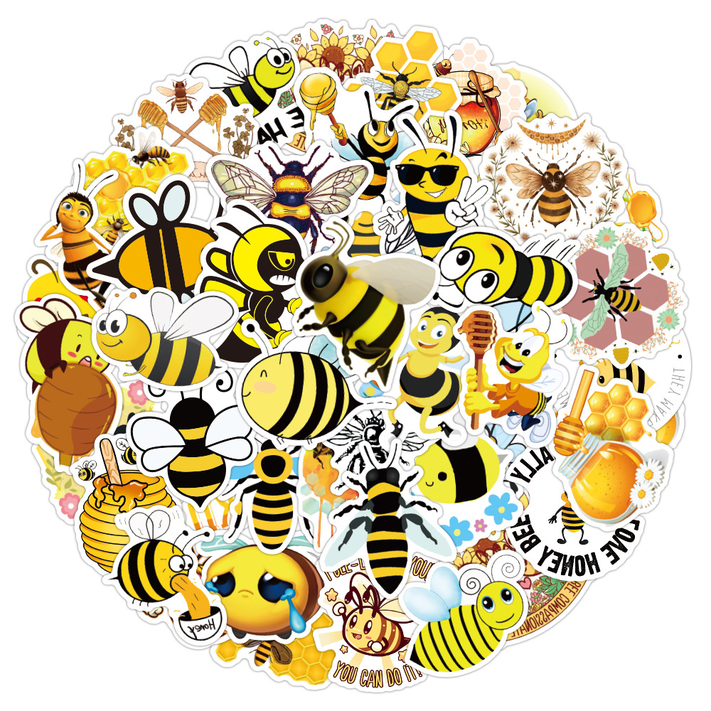 50 Pcs Cartoon Cute Honey Bee Graffiti Stickers for Notebook Scooter Luggage Car Laptop Bike Phone DIY Decal Waterproof Sticker