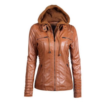 Plus Size Womens Jacket Winter Faux Leather Hooded Jacket Zippered Hoodie Outwear Slim Motorcycle Leather Jacket Coat