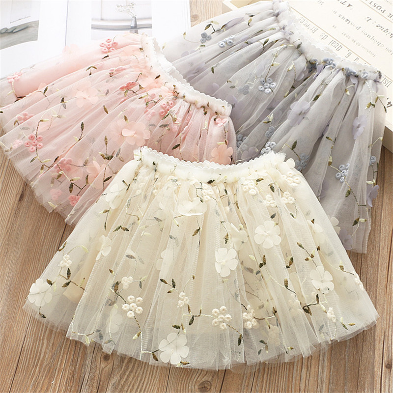 Flower Embroidery Kids skirts for Girls Pettiskirt Children Mesh Skirt Princess Baby tutu skirts Spring and summer