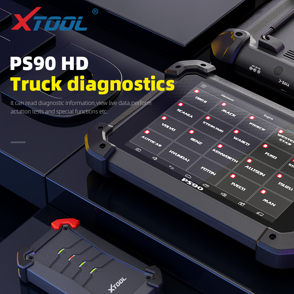 XTOOL PS90 HD OBD2 Automotive OBD2 Truck Diagnostic tool PS90 HD for Heavy duty Free update online for Multi-brand With Wifi/BT