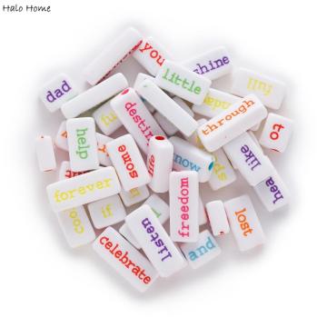 30pcs Letters Acrylic rectangle Beads Jewelry Making Sewing Handmade Shoes Bags Clothing Headwear Garment 12-24mm