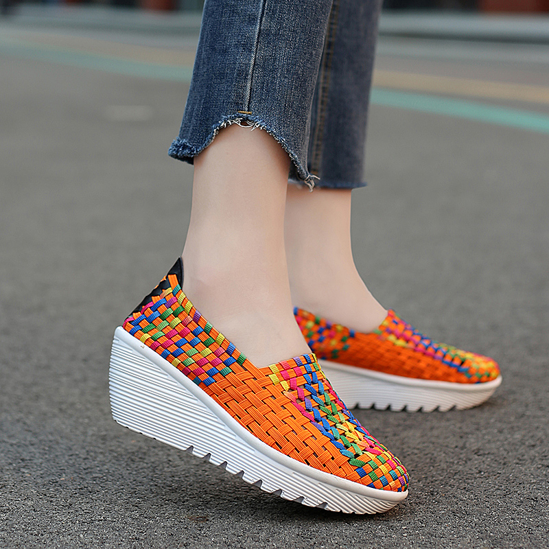 Summer Sneakers Soft Loafers Thick Heel Women's Sport Shoes Breathable Woven Women Running Shoes Handmade Woman Sports Shoes V4