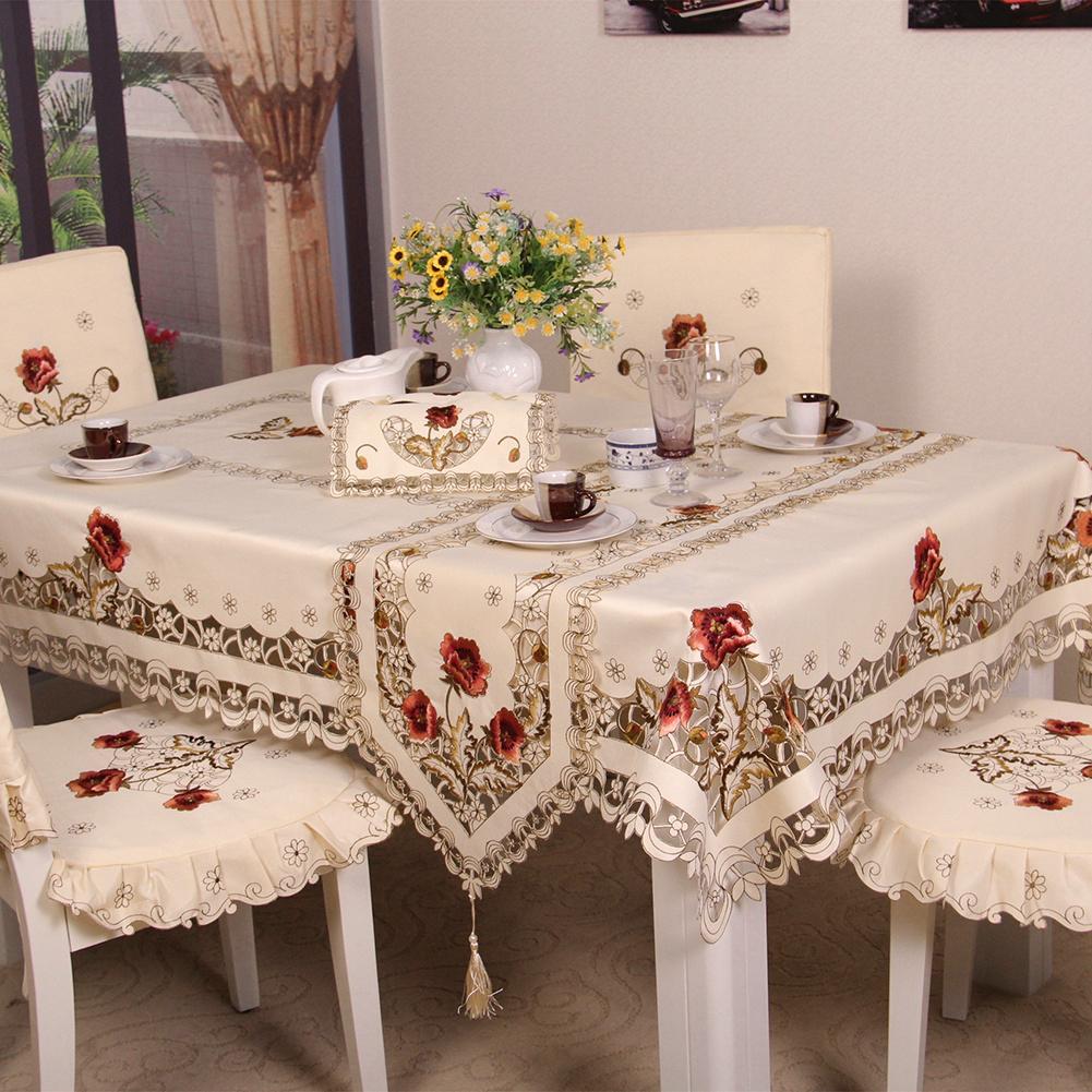 Retro European Pastoral Embroidered Floral Tablecloth Table Runner Home Kitchen Dining Room Decoration Decor