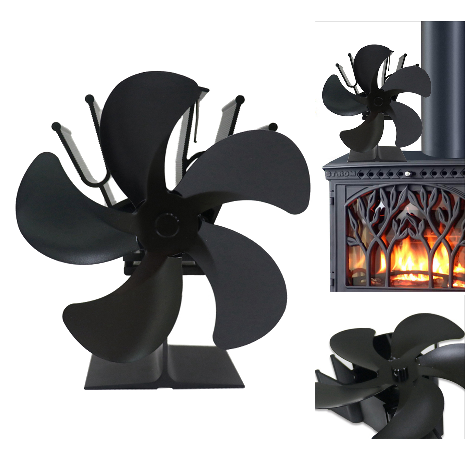 Stove Fan 5 Blades 55-75° C Start Silent Operation Heat Powered Stove Fan Eco Fan for Wood Stove/Fireplace/Gas/Pellets/Wood/Logs