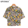 KPYTOMOA Women 2020 Fashion Floral Print Button-up Blouses Vintage Lapel Collar Short Sleeve Beach Female Shirts Chic Tops