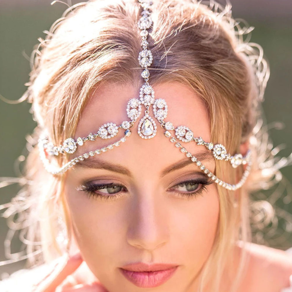 Stonefans Handmade Forehead Crystal Headband Chain Jewelry for Women Bohomian Bridal Rhinestone Hair Chain Headpiece Accessories