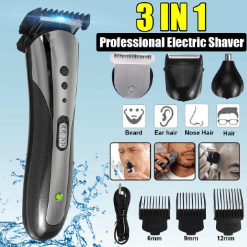 3 in 1 Rechargeable Hair Clipper Cutting Waterproof Wireless Electric Shaver Beard Nose Ear Shaver Hair Trimmer Razor Kits