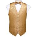 Men's Gold Paisley Fashion Wedding Men Silk Waistcoat Vest Bowties Hanky Cufflinks Cravat Set for Suit Tuxedo DiBanGu MJ-112