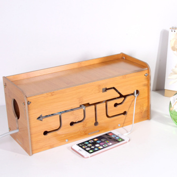 Multifunctional Phone Charging Cable Bamboo Wood Creative Wire Storage Boxs Household Power Board Storage Finishing Box