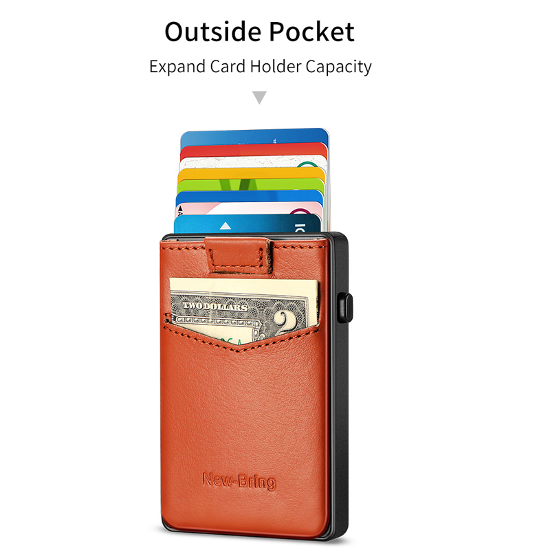 New Bring Aluminum Card Holder Wallet with Outside Pocket Mini RFID Blocking Automatic Pop up Bank Card Case Organizer Purse Bag