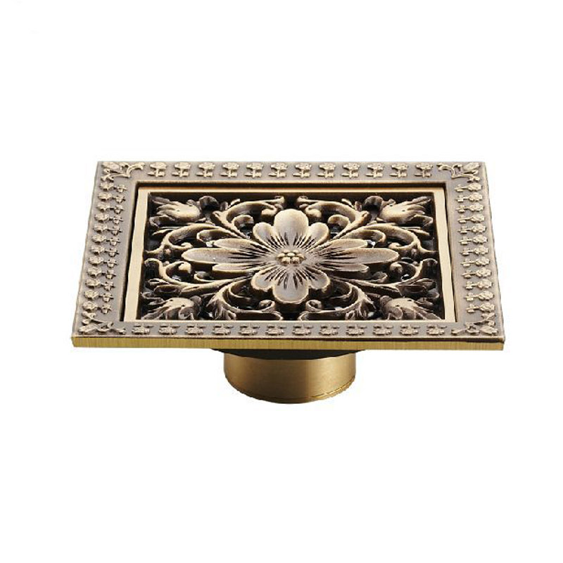 Uythner Free Shipping Bathroom 12cm Floor Drain Antique Brass Artistic Shower Waster Drain