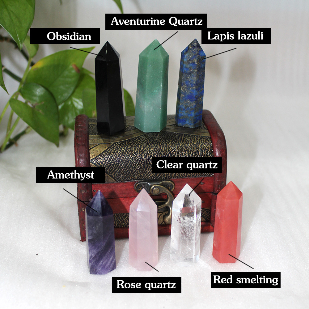 Natural Crystal point magic wand Hexagonal crystal column 7-Star array Treasure Box Home Decoration Gifts