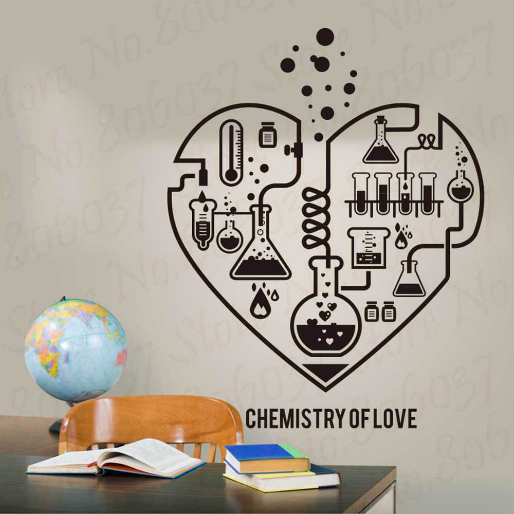 Large Chemistry Science Abstract Heart Wall Decal Laboratory Classroom Geek Chemistry Science Valentine Wall Sticker WL2132