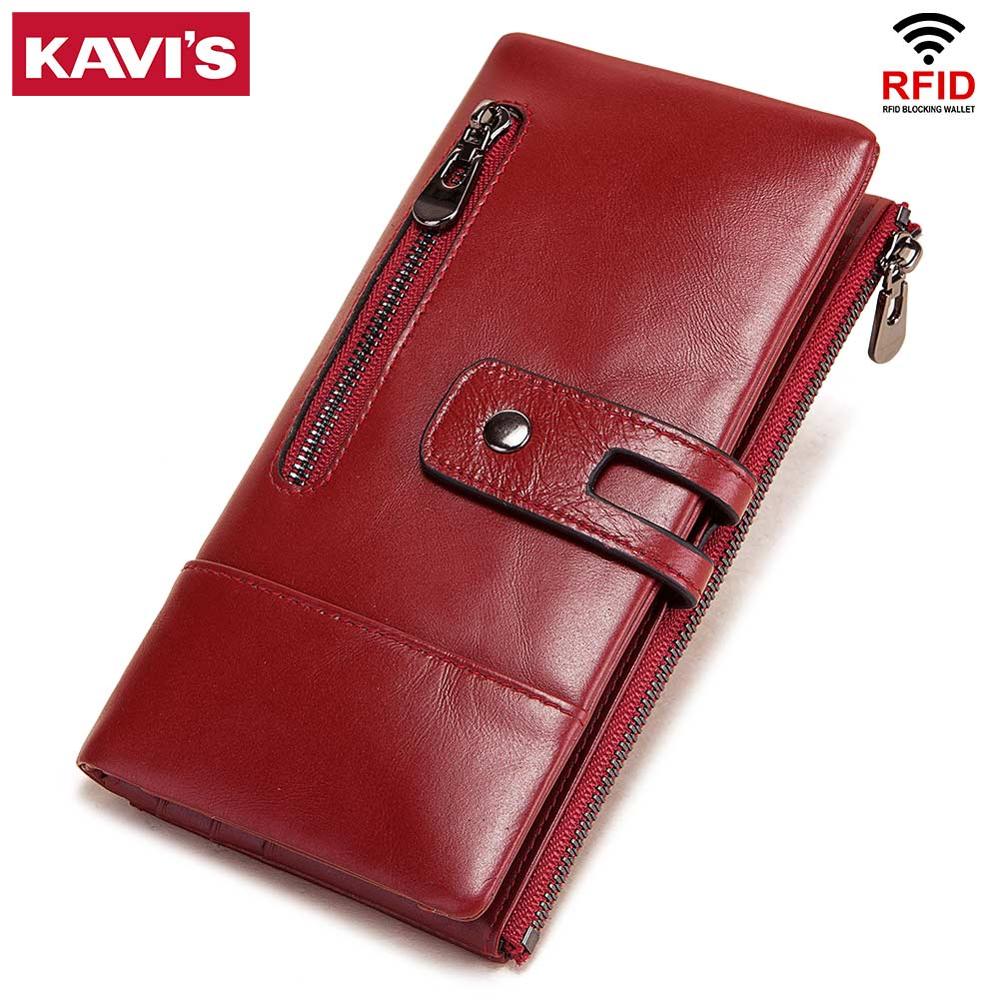 KAVIS Large Women Wallets Luxury Long Wallet Fashion Top Quality Genuine Leather Portomonee Rfid Card Holder Walet For Purse