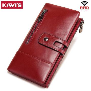 KAVIS Large Women Wallets Luxury Long Wallet Fashion Top Quality Genuine Leather Portomonee Rfid Card Holder Walet For Purse