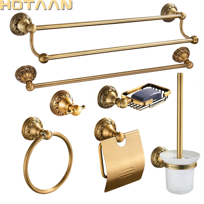 Free shipping Antique Brass Aluminium Bathroom Accessories Set,Robe hook,Paper Holder,Towel Bar,Soap Basket,Bathroom Fitting