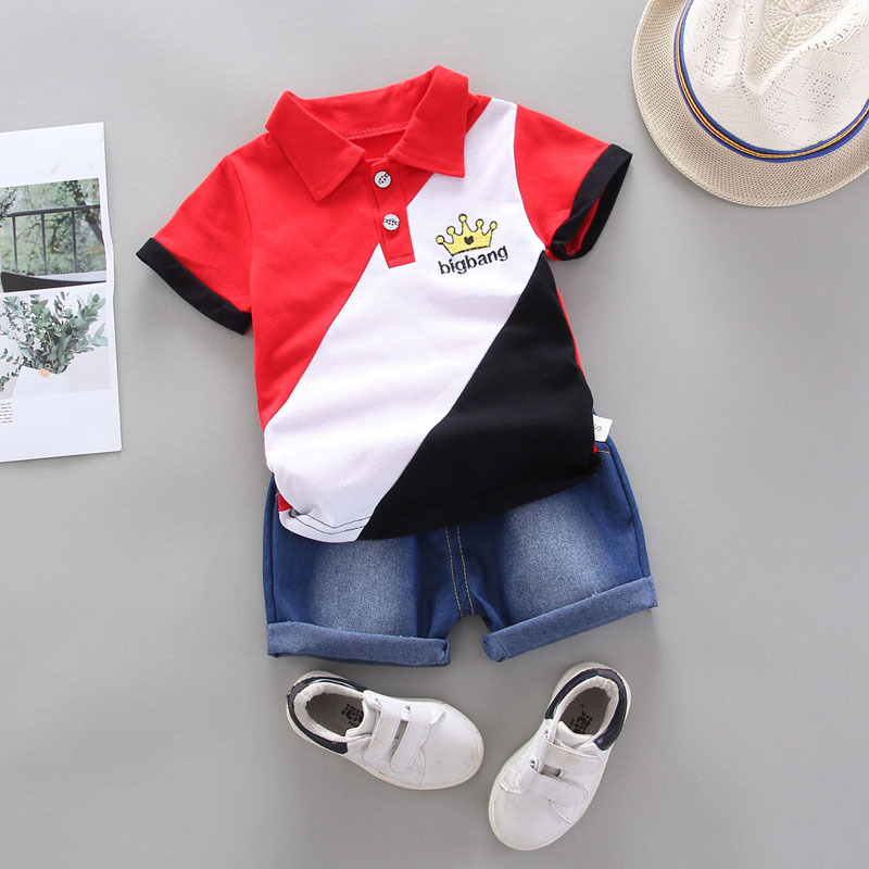 Baby Clothes Summer Boys Clothing Sets Fashion Tie T-shirts + Stripe Short 2pcs Suit Children Clothes For Bebe Boys