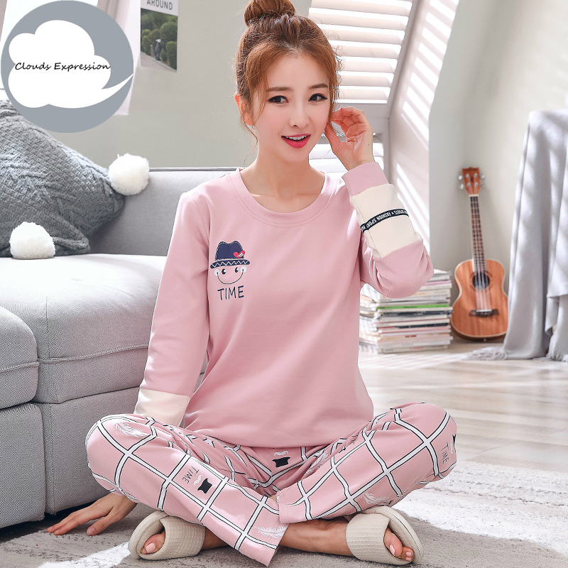 Winter Sleep Lounge Pajama Long Sleeve Top + Long Pant Woman Pajama Set Cartoon Pyjamas Cotton Sleepwear Women M L XL XXL XXXL