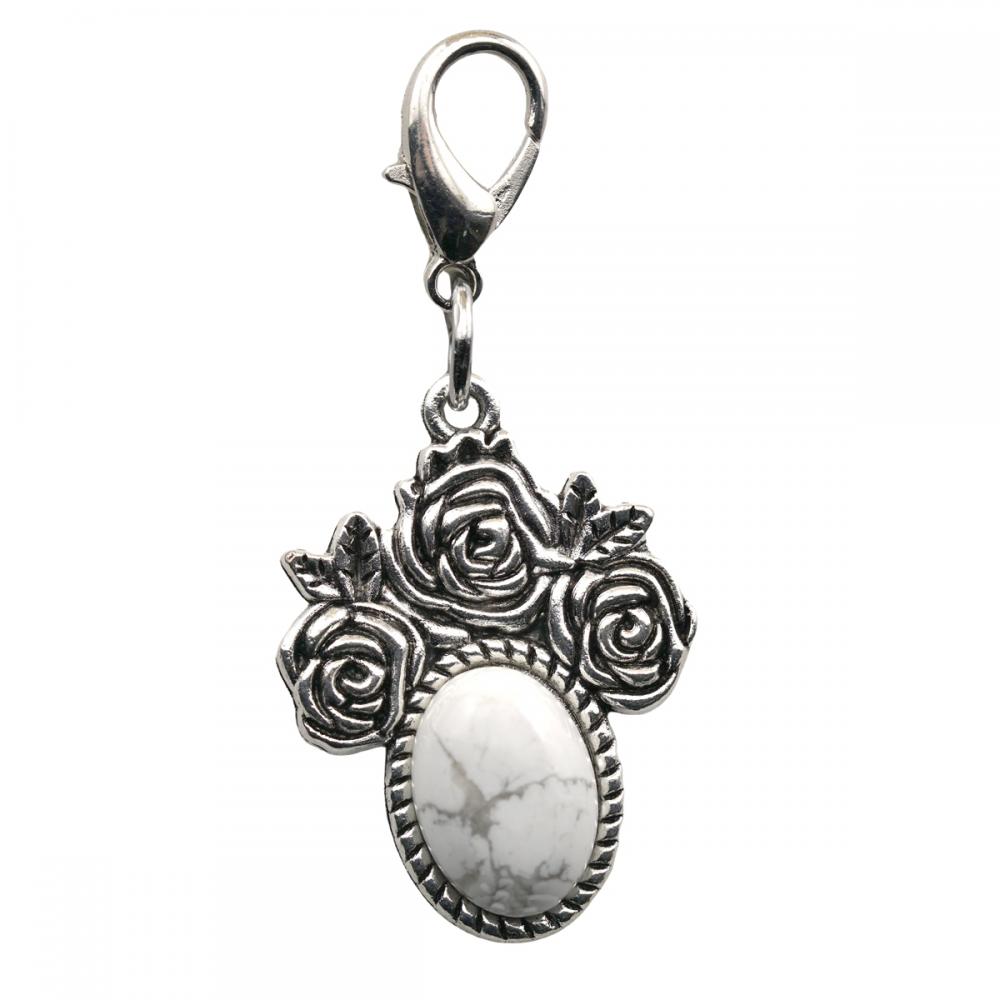 Gemstone Flower Shape Keychain Natural Stone Rose Alloy Key Ring Gemstone 10x14mm Cabs Oval Gem Key Chain Oval Shape Key Ring
