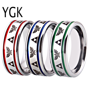 Legend of Zelda Rings for Men 8MM Tungsten Carbide Wedding Bands Ring Silver Pipe Blue/Green/Red Groove Women's Triforce Logo