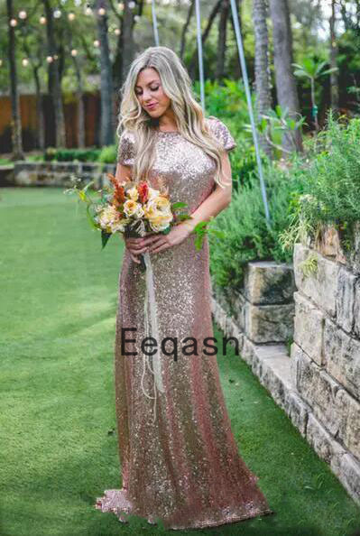 Sparkly Rose Gold Bridesmaid Dress 2020 Cheap Long Mermaid Custom Sequined Wedding Guest Dress Formal Party Plus Size