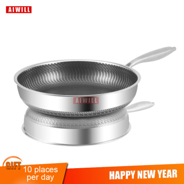 AIWILL High Quality New Arrival 304-Story Steel Frying Pan Nonstick Pan Fried Steak Pot Electromagnetic Furnace General