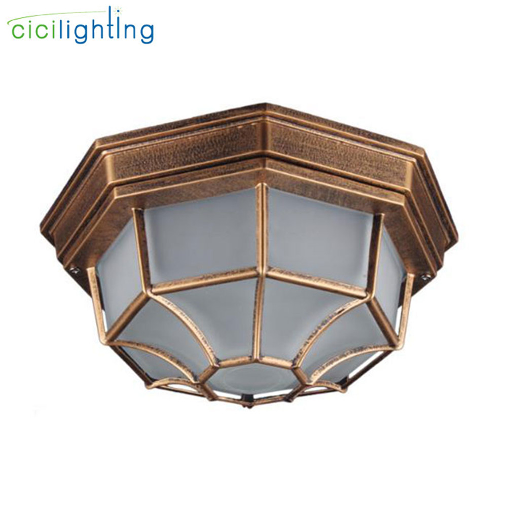 Rustic Frosted Glass Shade Outdoor Ceiling Lights Yard Balcony Garden Flush Ceiling Lamp Europe Style Exterior IP Rate Fixture