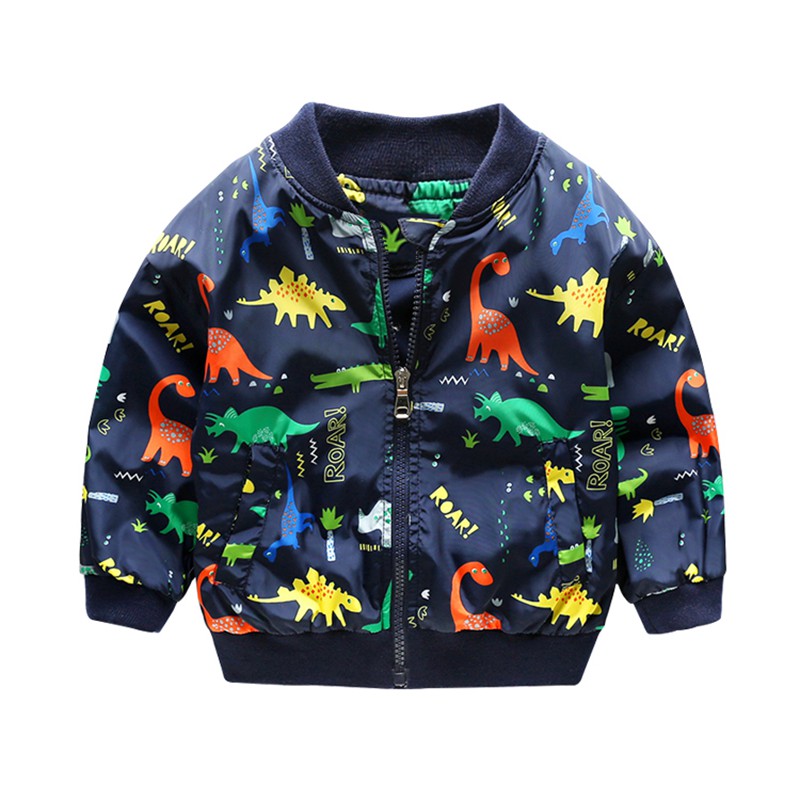 CROAL CHERIE 80-130cm O-Neck Kids Boys Jacket Navy Green 2018 Spring Dinosaur Printing Children Clothes Girls Coat Outerwear (1)
