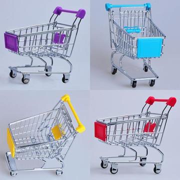 Supermarket Hand Trolley Mini Shopping Cart Desktop Decoration Storage Toy Gift Shopping Cart Storage Trolley Toy For Children