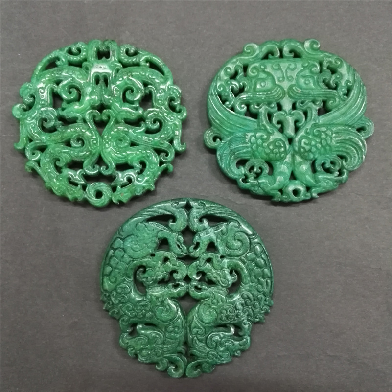 Charms Vintage Fashion Ancient Sculpture Carving Art Pattern Green Semi Precious Stone Pendant For Making Necklace DIY Jewelry