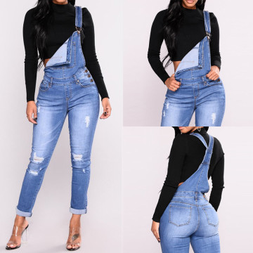 Women's With Holes In Their Straps Straightforward Tight Calf Jeans Rompers Womens Denim Jumpsuit Women'S Summer Overalls QE