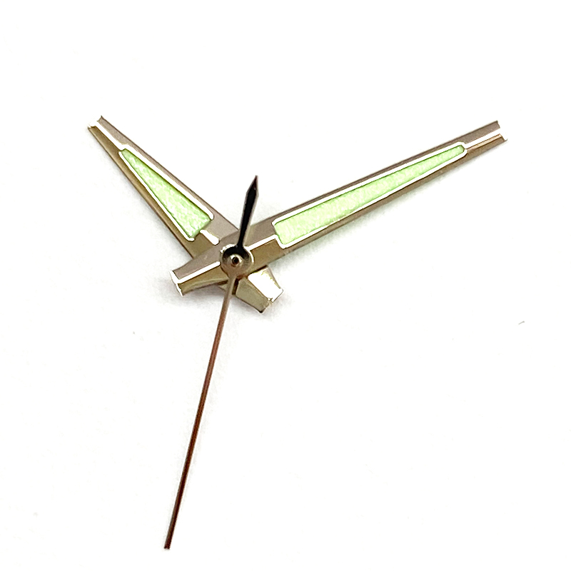 broad stick watch hands with green lume