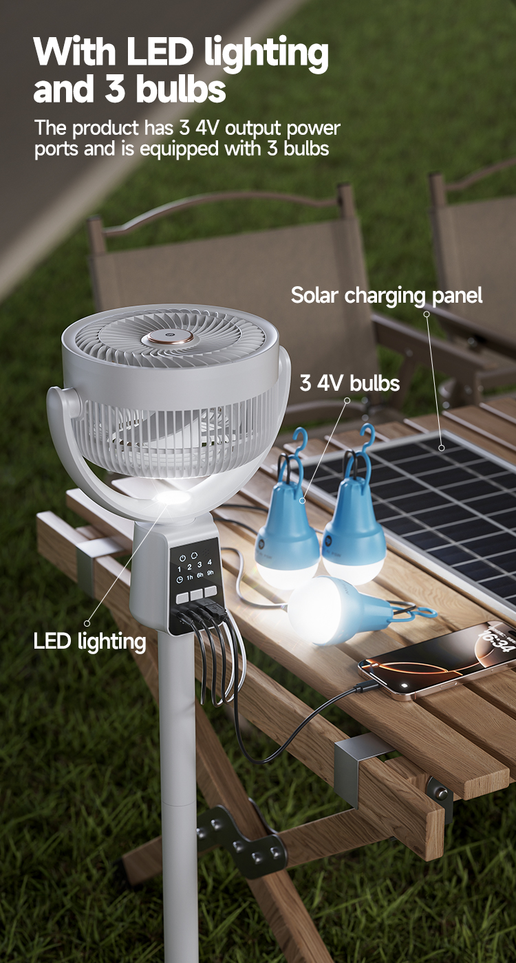 7‘’ Solar Rechargeable Standing Remote Fan with Bulbs-7641-detail-8