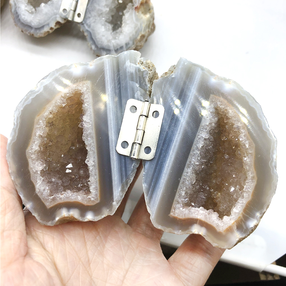 Natural Handmade Agate Geode Ring Box Rough Agate Cornucopia Quartz Crystal Cluster Healing Crystal Stone Women Jewelry Gift