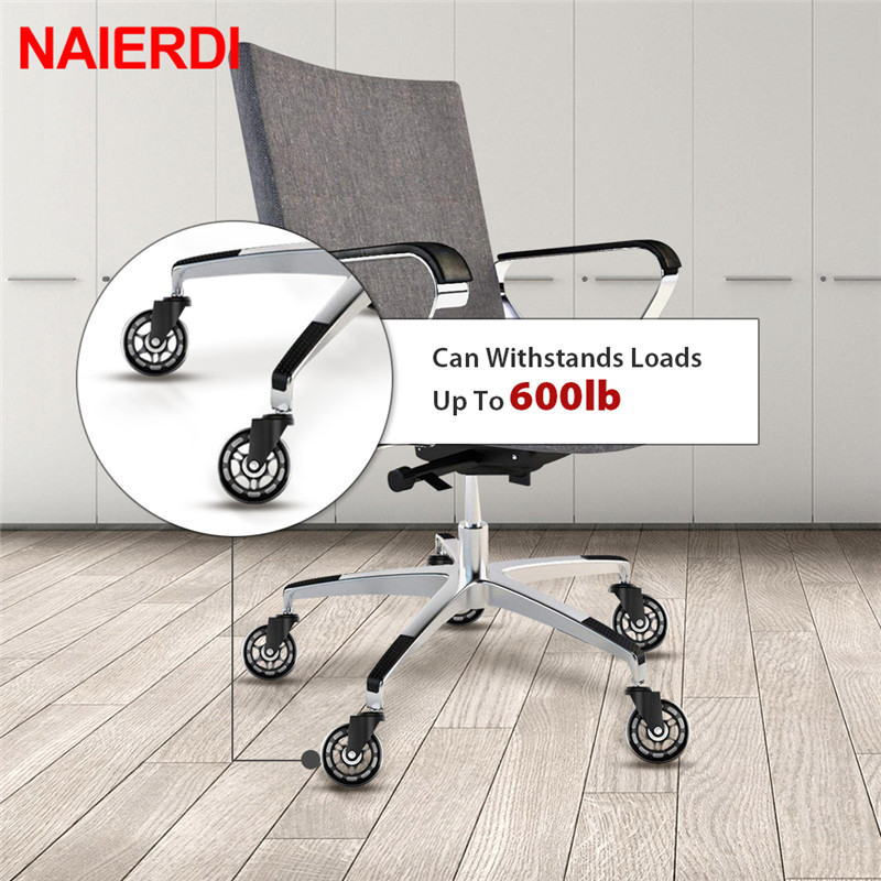 NAIERDI 5PCS Office Chair Caster Wheels 3 Inch Swivel Rubber Caster Wheels Replacement Soft Safe Rollers Furniture Hardware