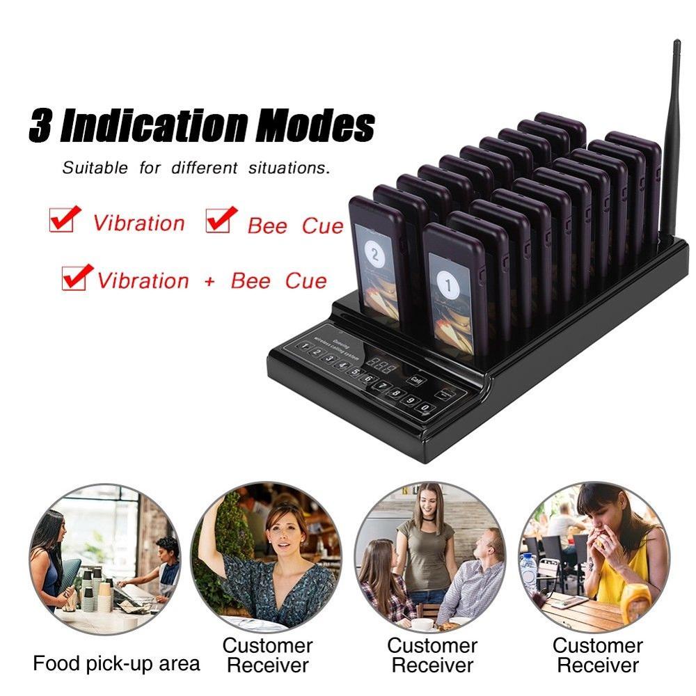 Restaurant Pager with 20 Receivers Pager for Waiter Calling System Wireless Paging Queue System 1KM Connection Distance