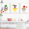 Fresh Fruit Cup Prints & Poster Straw Berry Lemon Berries Canvas Painting Kitchen Picture Canteen Bar Bubble Tea Shop Decoration