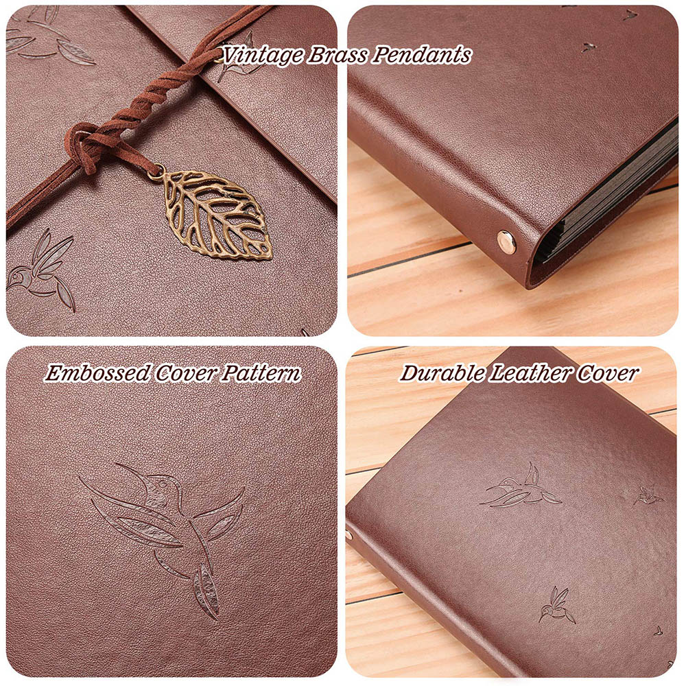 Photo Album Vintage Leather Scrapbook Wedding Guest DIY Memories Book Refillable Black Pages Birthday Gift Anniversary Present