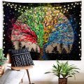 Psychedelic Moon Colorful Tree Tapestry Trippy Mystic Galaxy Starry Sky Blanket Wall Hanging For Bedroom Living Room Dorm Decor