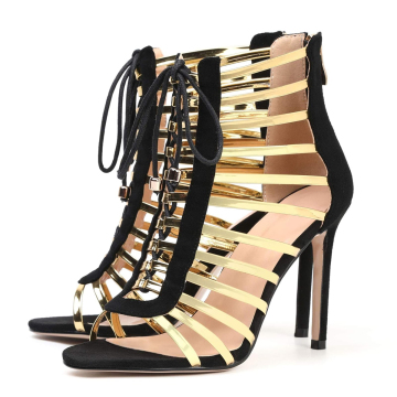 Gold Lace Up Gladiator Stiletto Sandals