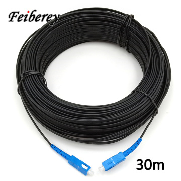 30m SC to SC Fiber Optic Drop Cable Patch Jumper Outdoor SM Simplex G657A Single Fiber 3 Steel Wire SC/UPC Drop Cable for FTTH