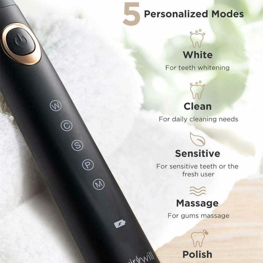 Fairywill FW-508 Sonic Electric Toothbrush Rechargeable Timer Brush 5 Modes Fast Charge Tooth Brush 8 Replacement Brush Heads