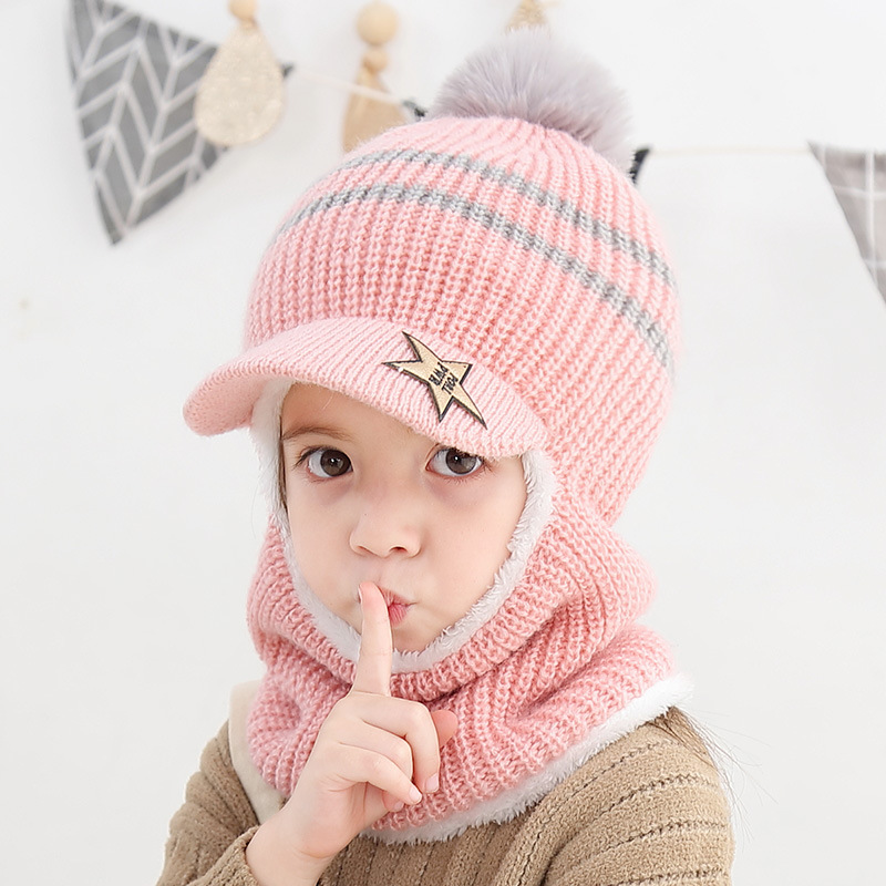 Winter Children Hats Knitted Baby Girls Cap Boy Wool Hat Face Scarf Baby Hat Cute Cat Ears Hats for Kids New 3-10 Years old