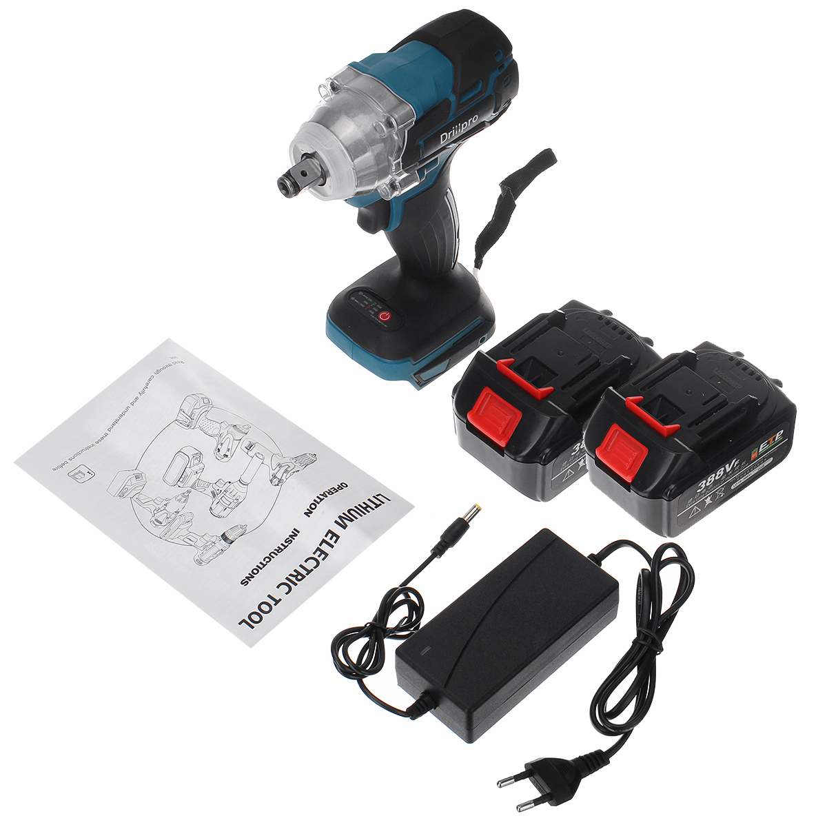 388vf 520N.M Brushless Cordless Electric Impact Wrench 1/2 inch Power Tools with 15000Amh Li Battery Adapt to Makita 18V Battery