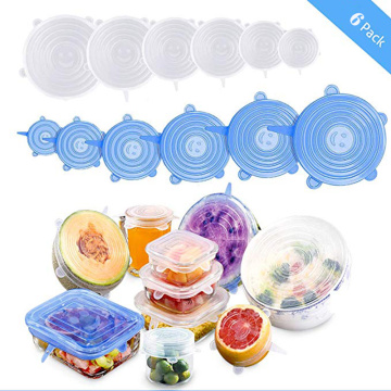 6pcs/set Silicone Sealing Cover Reusable Food Wrap Film Heat Resistance Elasticity Suitable for Containers of Various Sizes