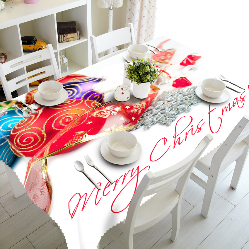 Rectangular 3D Tablecloth Red Exquisite New Year Present Pattern Dustproof Thicken Cloth Christmas Party Table Cloth